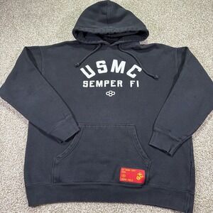 USMC Semper Fi Black Cotton Hoodie Size XL Heavyweight